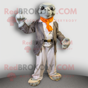 Silver Turtle mascot costume character dressed with a Dress Pants and Scarves