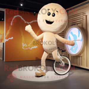 Cream Unicyclist mascot costume character dressed with a Bikini and Mittens