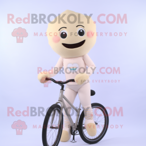 Cream Unicyclist mascot costume character dressed with a Bikini and Mittens