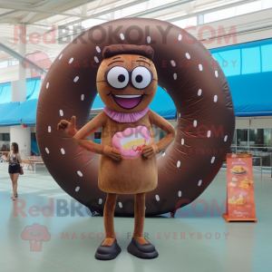 Brown Donut mascot costume character dressed with a Bikini and Reading glasses