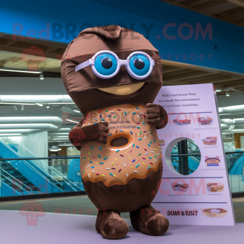 Brown Donut mascot costume character dressed with a Bikini and Reading glasses