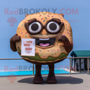 Brown Donut mascot costume character dressed with a Bikini and Reading glasses