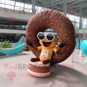 Brown Donut mascot costume character dressed with a Bikini and Reading glasses