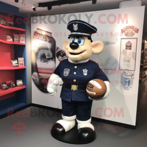 Navy Police Officer mascot costume character dressed with a Rugby Shirt and Clutch bags