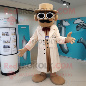 Beige Doctor mascot costume character dressed with a Maxi Dress and Cummerbunds