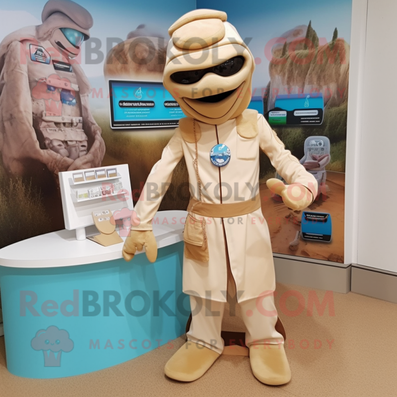 Beige Doctor mascot costume character dressed with a Maxi Dress and Cummerbunds Beige Doctor mascot costume character dressed with a Maxi Dress and Cummerbunds