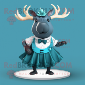 Cyan Irish Elk mascot costume character dressed with a Circle Skirt and Bow ties