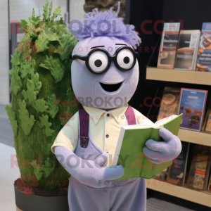 Lavender Zucchini mascot costume character dressed with a Oxford Shirt and Reading glasses