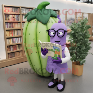 Lavender Zucchini mascot costume character dressed with a Oxford Shirt and Reading glasses