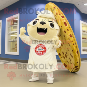 White Pizza Slice mascot costume character dressed with a Parka and Wraps