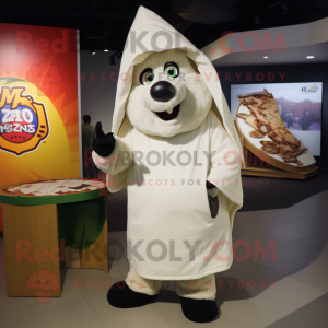 White Pizza Slice mascot costume character dressed with a Parka and Wraps
