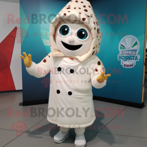 White Pizza Slice mascot costume character dressed with a Parka and Wraps