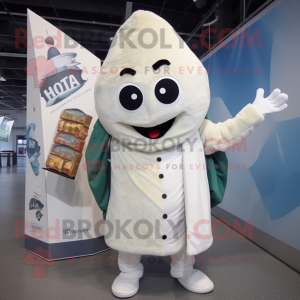 White Pizza Slice mascot costume character dressed with a Parka and Wraps