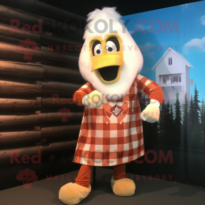 Cream Butter Chicken mascot costume character dressed with a Flannel Shirt and Anklets