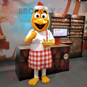Cream Butter Chicken mascot costume character dressed with a Flannel Shirt and Anklets