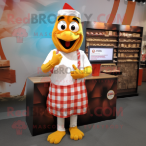 Cream Butter Chicken mascot costume character dressed with a Flannel Shirt and Anklets