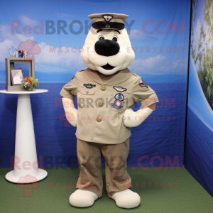 Navy Army Soldier mascot costume character dressed with a Henley Tee and Earrings