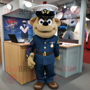 Navy Army Soldier mascot costume character dressed with a Henley Tee and Earrings