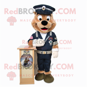 Navy Army Soldier mascot costume character dressed with a Henley Tee and Earrings