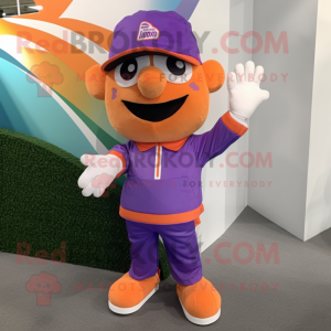 Purple Orange mascot costume character dressed with a Jacket and Caps