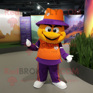 Purple Orange mascot costume character dressed with a Jacket and Caps