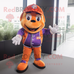 Purple Orange mascot costume character dressed with a Jacket and Caps