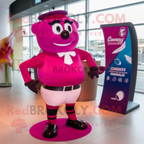 Magenta Guinness mascot costume character dressed with a Rash Guard and Bow ties