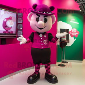 Magenta Guinness mascot costume character dressed with a Rash Guard and Bow ties