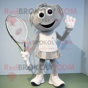 Silver Tennis Racket mascot costume character dressed with a Bermuda Shorts and Earrings