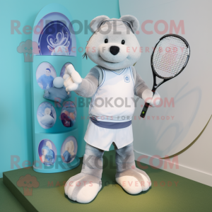 Silver Tennis Racket mascot costume character dressed with a Bermuda Shorts and Earrings