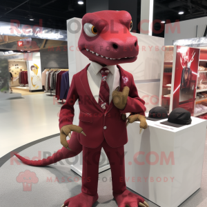 Maroon Lizard mascot costume character dressed with a Suit and Keychains