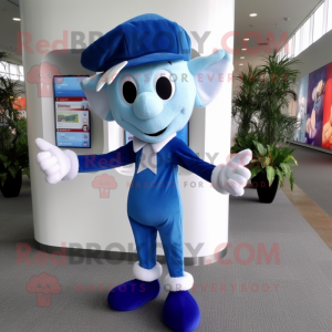 Blue Tooth Fairy mascot costume character dressed with a Dress Pants and Caps