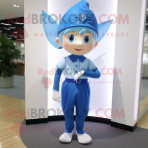 Blue Tooth Fairy mascot costume character dressed with a Dress Pants and Caps
