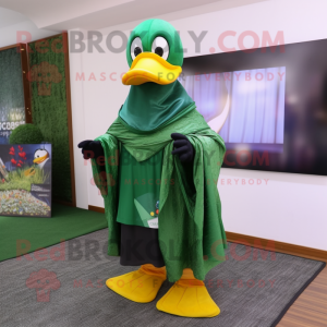 Forest Green Duck mascot costume character dressed with a Trousers and Shawls