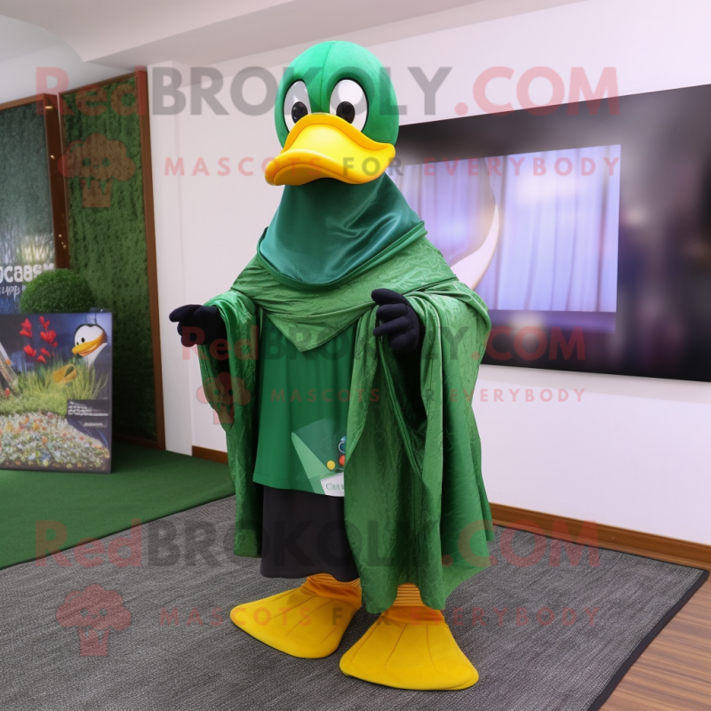 Forest Green Duck mascot costume character dressed with a Trousers and Shawls