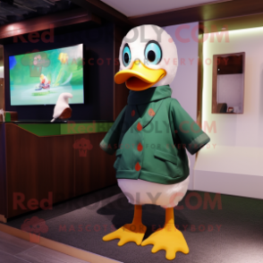 Forest Green Duck mascot costume character dressed with a Trousers and Shawls