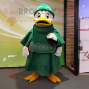 Forest Green Duck mascot costume character dressed with a Trousers and Shawls