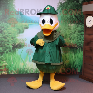 Forest Green Duck mascot costume character dressed with a Trousers and Shawls