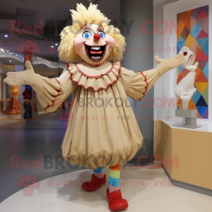 Beige clown maskot kostym...