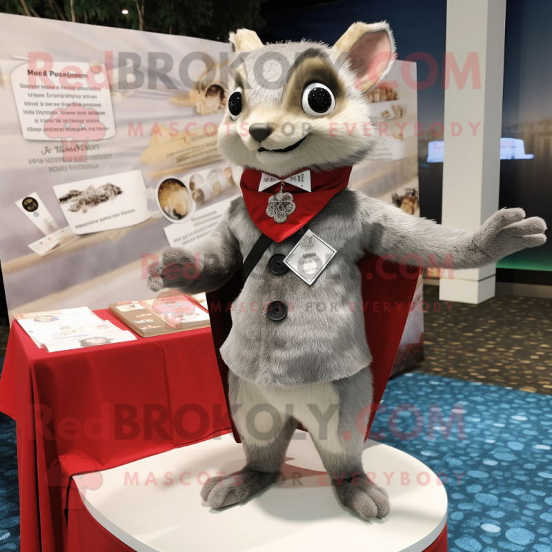 Silver Flying Squirrel mascot costume character dressed with a Sheath Dress and Lapel pins