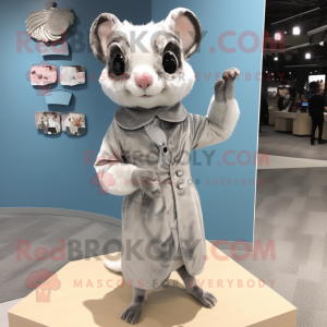 Silver Flying Squirrel mascot costume character dressed with a Sheath Dress and Lapel pins