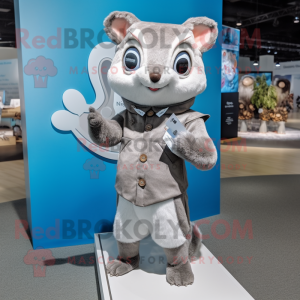Silver Flying Squirrel mascot costume character dressed with a Sheath Dress and Lapel pins