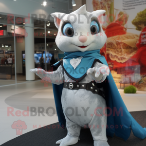 Silver Flying Squirrel mascot costume character dressed with a Sheath Dress and Lapel pins