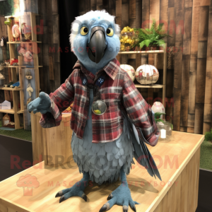 Silver Parrot mascot costume character dressed with a Flannel Shirt and Keychains