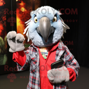 Silver Parrot mascot costume character dressed with a Flannel Shirt and Keychains