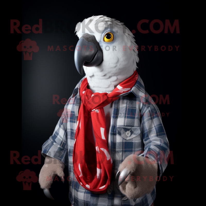 Silver Parrot mascot costume character dressed with a Flannel Shirt and Keychains