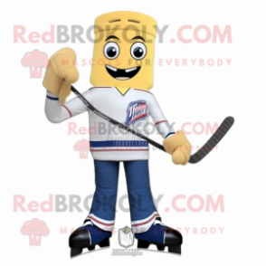Beige Ice Hockey Stick mascot costume character dressed with a Bootcut Jeans and Pocket squares