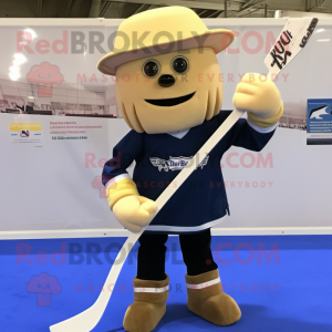Beige Ice Hockey Stick mascot costume character dressed with a Bootcut Jeans and Pocket squares