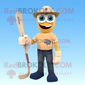 Beige Ice Hockey Stick mascot costume character dressed with a Bootcut Jeans and Pocket squares