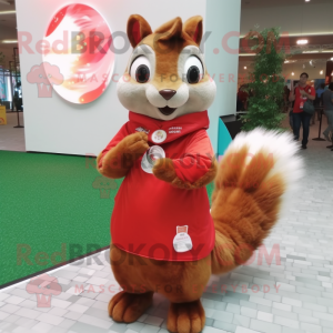 Red Squirrel mascot costume character dressed with a Dress and Keychains